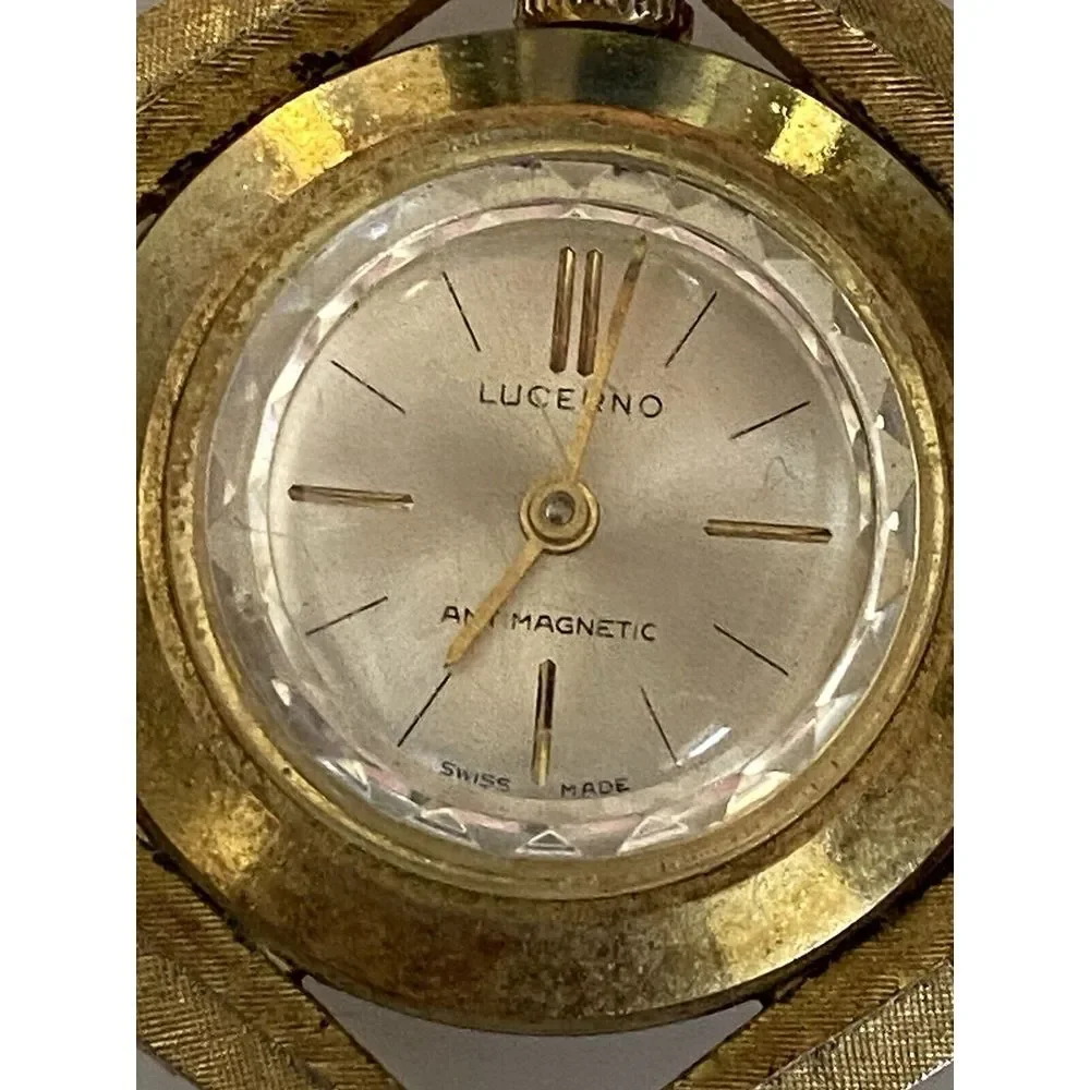 Vintage Mechanical Gold‎ Tone Lucerne Ladies Pendant Watch Faceted Swiss Made
